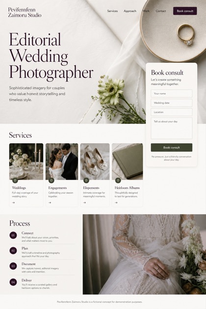 Weddings & Events website design for United States, showing a clear opening, service information, supporting content, and a focused inquiry action.