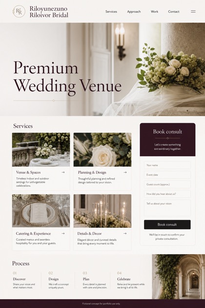 Weddings & Events website design for United States, showing a clear opening, service information, supporting content, and a focused inquiry action.