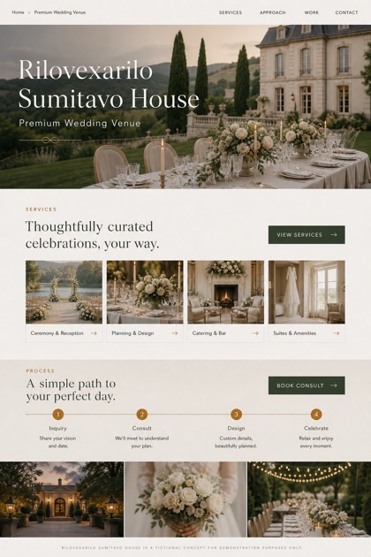 Weddings & Events website design for United States, showing a clear opening, service information, supporting content, and a focused inquiry action.