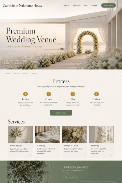 Weddings & Events website design for United States, showing a clear opening, service information, supporting content, and a focused inquiry action.
