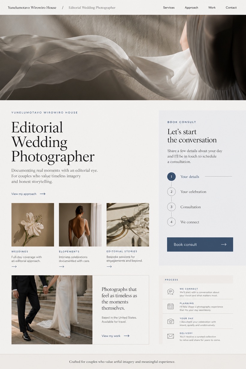 Weddings & Events website design for United States, showing a clear opening, service information, supporting content, and a focused inquiry action.