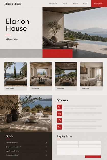 Hospitality website design for France, showing a clear opening, service information, supporting content, and a focused inquiry action.