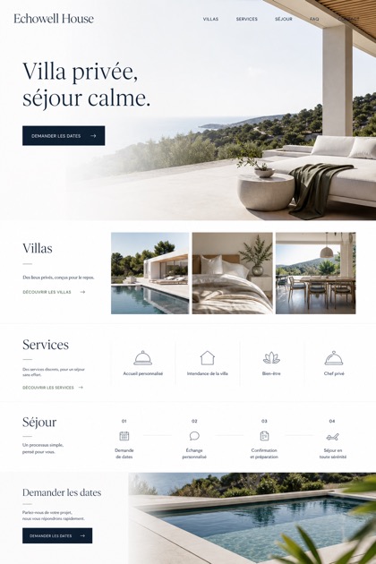 Hospitality website design for France, showing a clear opening, service information, supporting content, and a focused inquiry action.