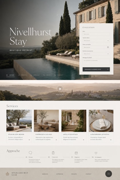 Hospitality website design for France, showing a clear opening, service information, supporting content, and a focused inquiry action.