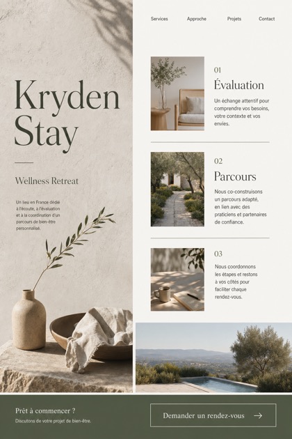 Hospitality website design for France, showing a clear opening, service information, supporting content, and a focused inquiry action.