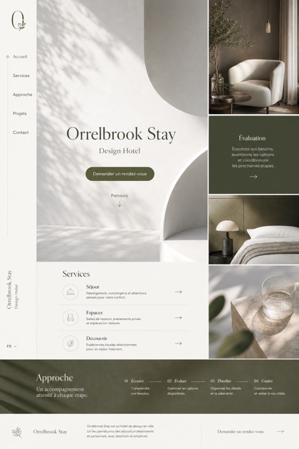 Hospitality website design for France, showing a clear opening, service information, supporting content, and a focused inquiry action.