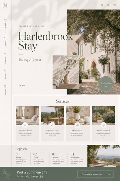 Hospitality website design for France, showing a clear opening, service information, supporting content, and a focused inquiry action.