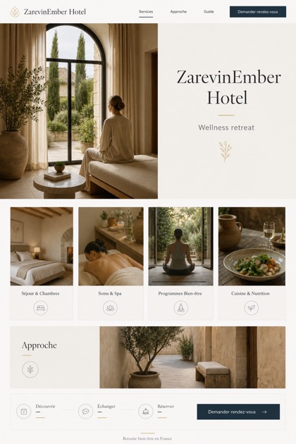 Hospitality website design for France, showing a clear opening, service information, supporting content, and a focused inquiry action.