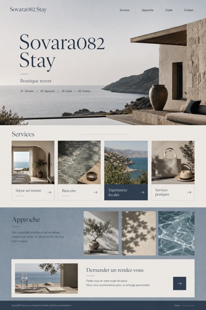 Hospitality website design for France, showing a clear opening, service information, supporting content, and a focused inquiry action.