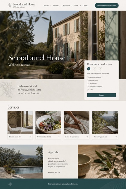 Hospitality website design for France, showing a clear opening, service information, supporting content, and a focused inquiry action.