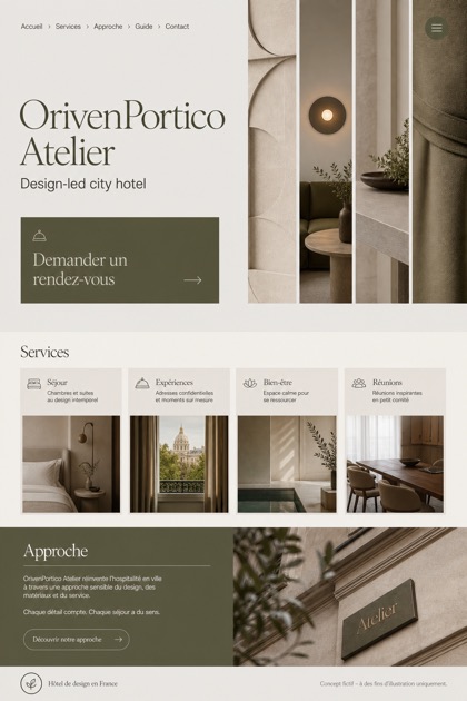 Hospitality website design for France, showing a clear opening, service information, supporting content, and a focused inquiry action.