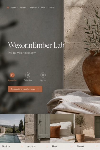Hospitality website design for France, showing a clear opening, service information, supporting content, and a focused inquiry action.