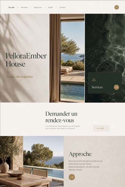 Hospitality website design for France, showing a clear opening, service information, supporting content, and a focused inquiry action.