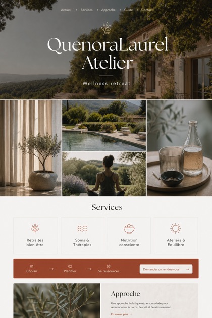 Hospitality website design for France, showing a clear opening, service information, supporting content, and a focused inquiry action.