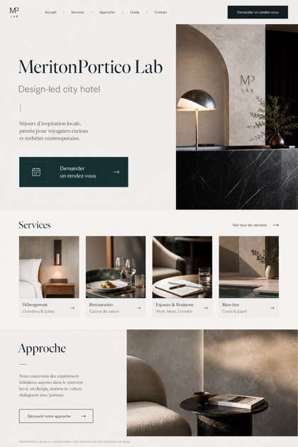 Hospitality website design for France, showing a clear opening, service information, supporting content, and a focused inquiry action.
