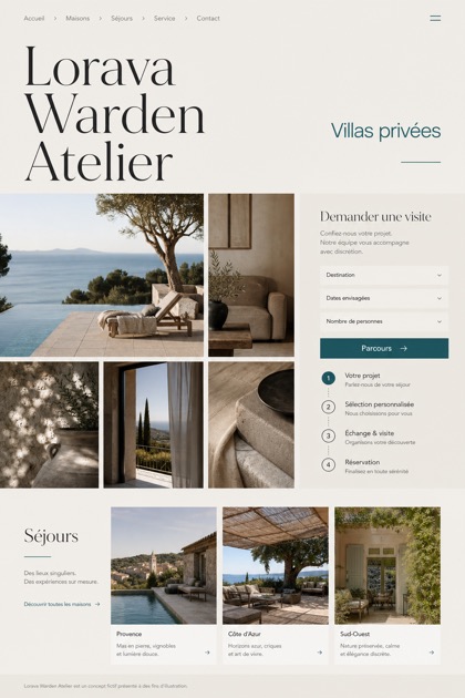 Hospitality website design for France, showing a clear opening, service information, supporting content, and a focused inquiry action.