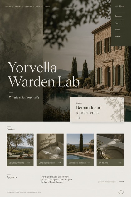Hospitality website design for France, showing a clear opening, service information, supporting content, and a focused inquiry action.