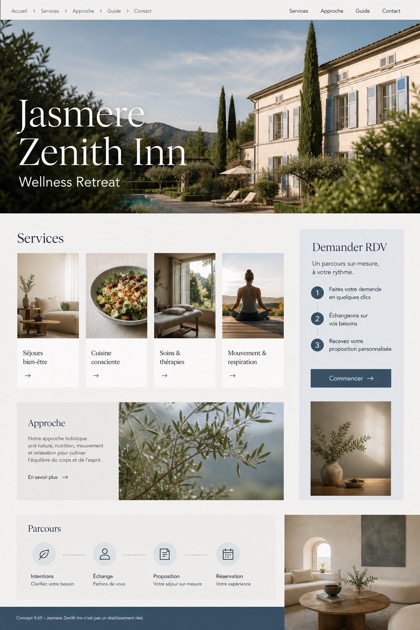 Hospitality website design for France, showing a clear opening, service information, supporting content, and a focused inquiry action.