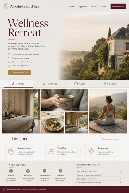 Hospitality website design for France, showing a clear opening, service information, supporting content, and a focused inquiry action.