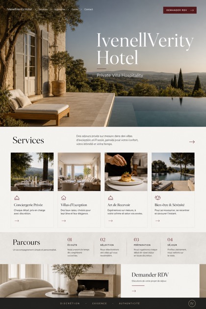Hospitality website design for France, showing a clear opening, service information, supporting content, and a focused inquiry action.