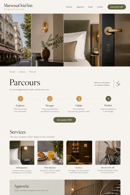 Hospitality website design for France, showing a clear opening, service information, supporting content, and a focused inquiry action.