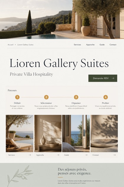 Hospitality website design for France, showing a clear opening, service information, supporting content, and a focused inquiry action.
