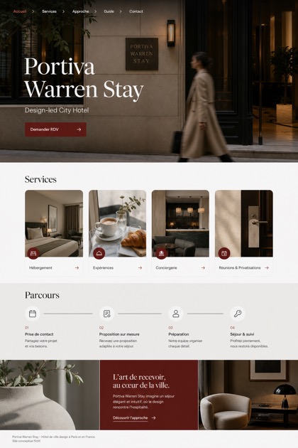 Hospitality website design for France, showing a clear opening, service information, supporting content, and a focused inquiry action.
