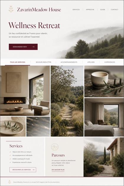 Hospitality website design for France, showing a clear opening, service information, supporting content, and a focused inquiry action.