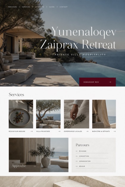 Hospitality website design for France, showing a clear opening, service information, supporting content, and a focused inquiry action.