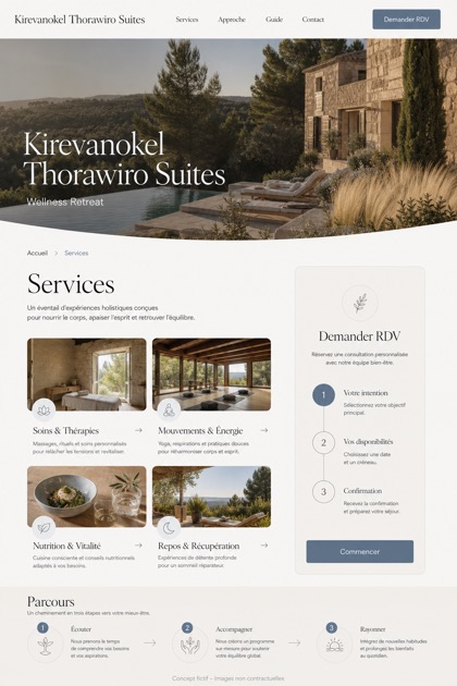 Hospitality website design for France, showing a clear opening, service information, supporting content, and a focused inquiry action.