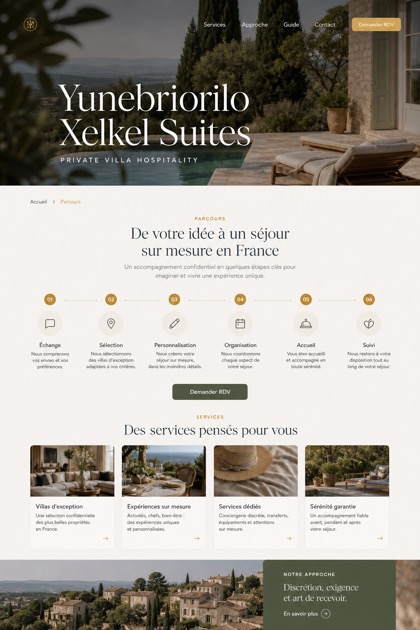Hospitality website design for France, showing a clear opening, service information, supporting content, and a focused inquiry action.
