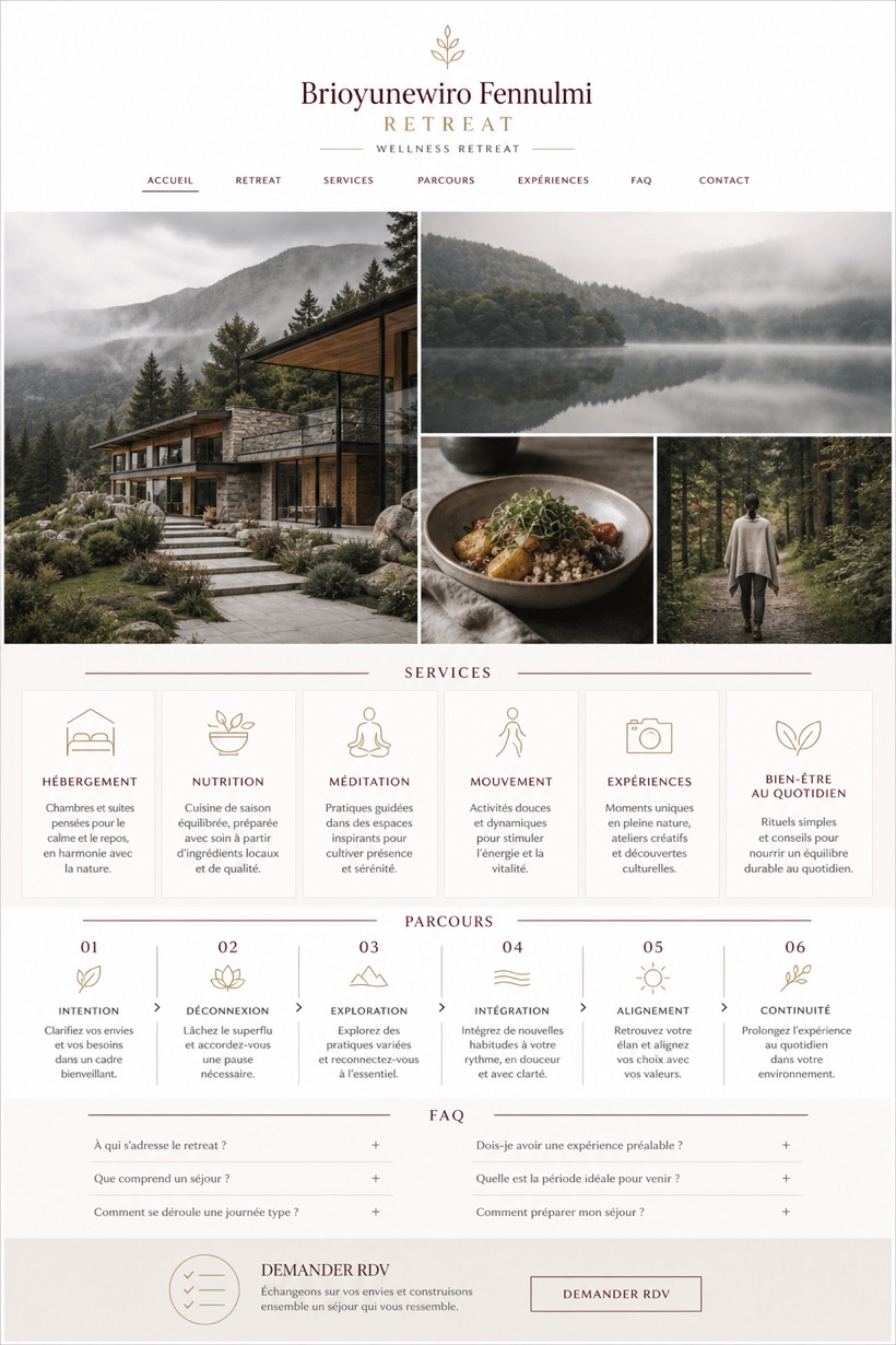 Hospitality website design for France, showing a clear opening, service information, supporting content, and a focused inquiry action.