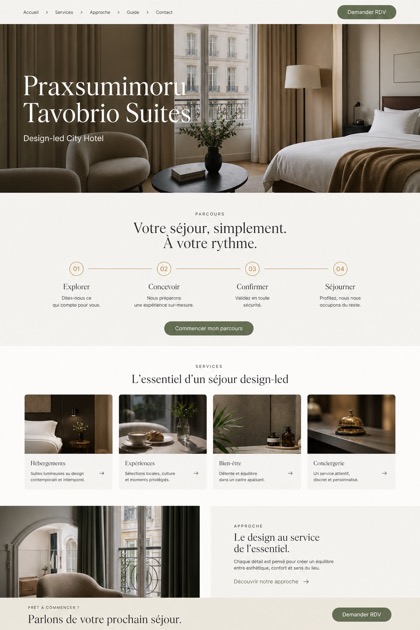Hospitality website design for France, showing a clear opening, service information, supporting content, and a focused inquiry action.