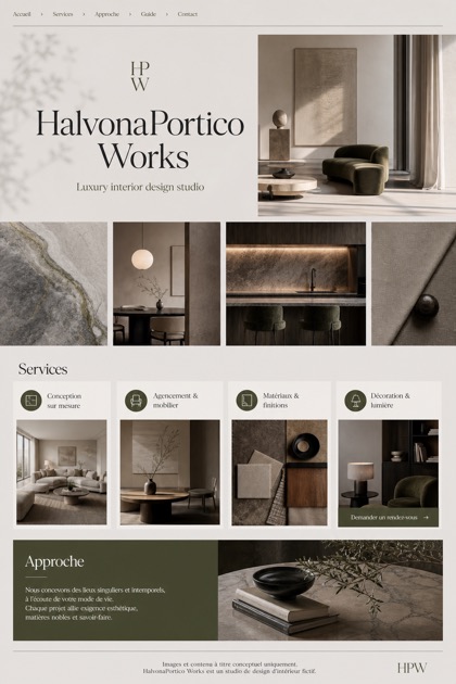 Architecture & Interiors website design for France, showing a clear opening, service information, supporting content, and a focused inquiry action.
