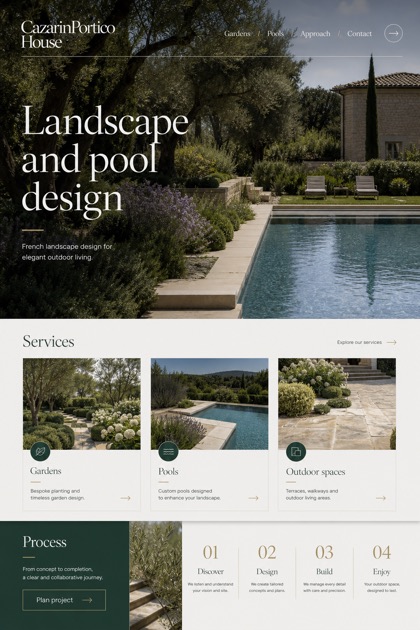 Architecture & Interiors website design for France, showing a clear opening, service information, supporting content, and a focused inquiry action.