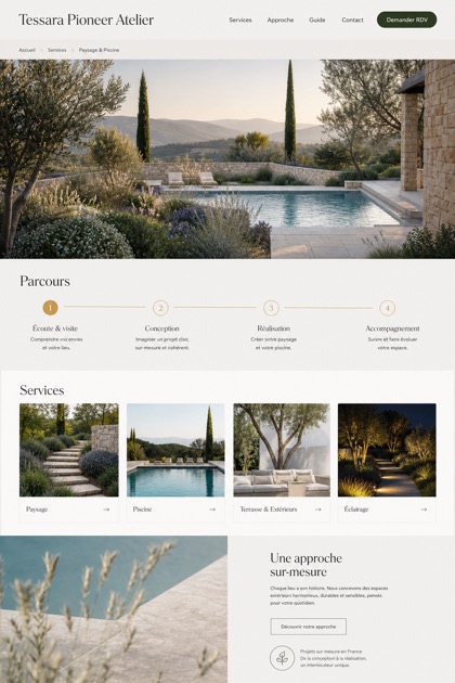 Architecture & Interiors website design for France, showing a clear opening, service information, supporting content, and a focused inquiry action.