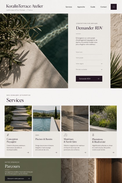 Architecture & Interiors website design for France, showing a clear opening, service information, supporting content, and a focused inquiry action.