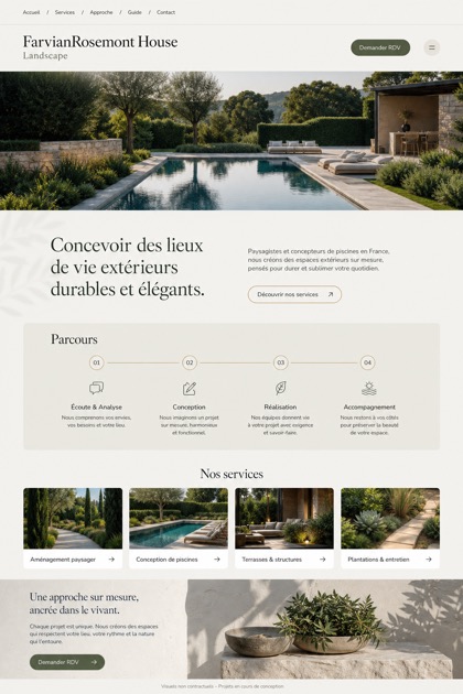 Architecture & Interiors website design for France, showing a clear opening, service information, supporting content, and a focused inquiry action.