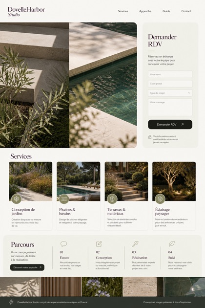 Architecture & Interiors website design for France, showing a clear opening, service information, supporting content, and a focused inquiry action.