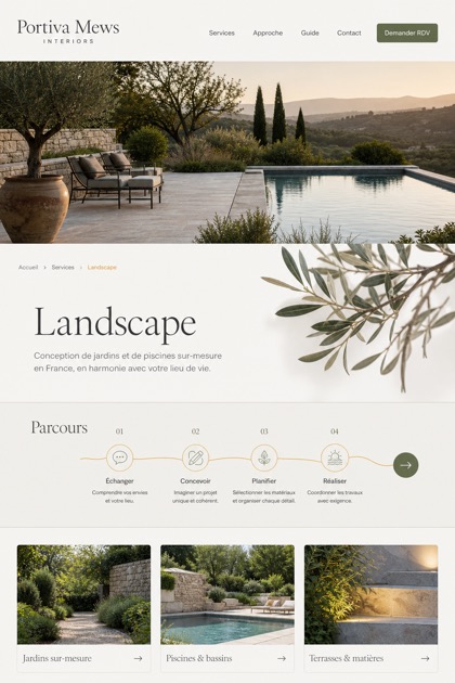 Architecture & Interiors website design for France, showing a clear opening, service information, supporting content, and a focused inquiry action.