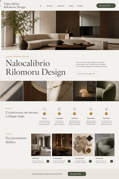 Architecture & Interiors website design for France, showing a clear opening, service information, supporting content, and a focused inquiry action.