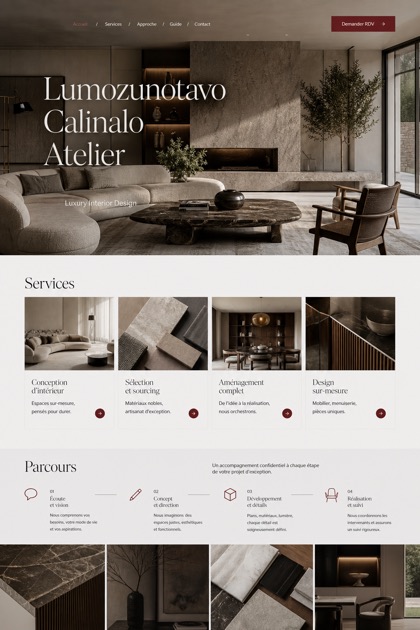 Architecture & Interiors website design for France, showing a clear opening, service information, supporting content, and a focused inquiry action.
