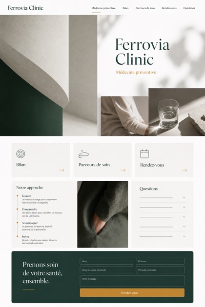 Healthcare website design for France, showing a clear opening, service information, supporting content, and a focused inquiry action.