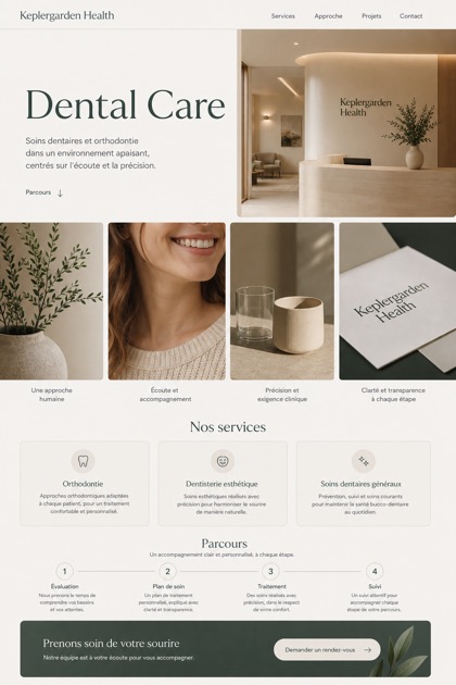 Healthcare website design for France, showing a clear opening, service information, supporting content, and a focused inquiry action.