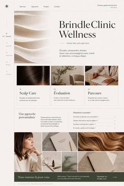 Healthcare website design for France, showing a clear opening, service information, supporting content, and a focused inquiry action.