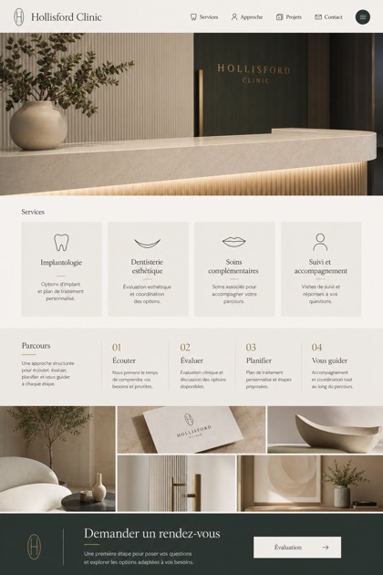 Healthcare website design for France, showing a clear opening, service information, supporting content, and a focused inquiry action.