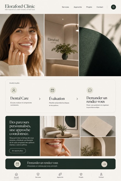 Healthcare website design for France, showing a clear opening, service information, supporting content, and a focused inquiry action.
