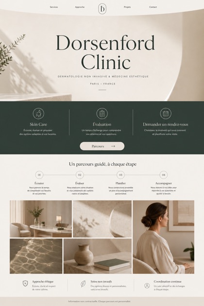 Healthcare website design for France, showing a clear opening, service information, supporting content, and a focused inquiry action.