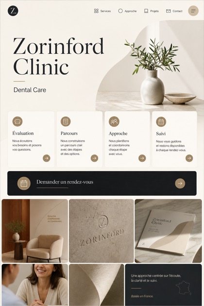 Healthcare website design for France, showing a clear opening, service information, supporting content, and a focused inquiry action.
