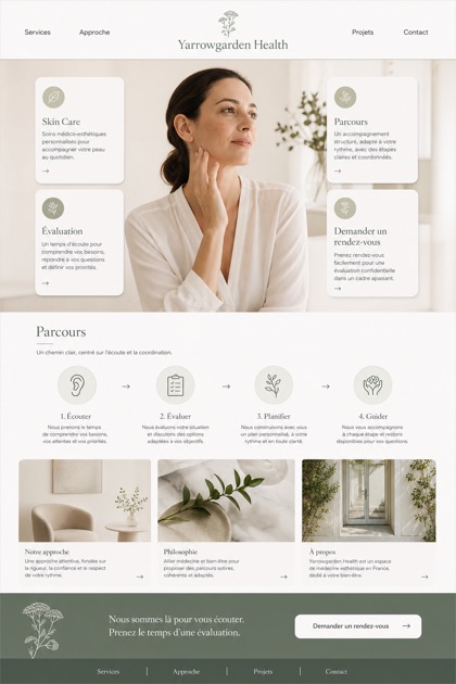 Healthcare website design for France, showing a clear opening, service information, supporting content, and a focused inquiry action.